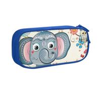KCGSDEGV Cartoon Elephant and Owls Floral Printed Pen Pencil Cases for School Girls Boys, Large Capacity Cute Pencil Bag Holder Stationery Organizer Box,Blue