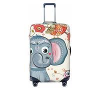 KCGSDEGV Cartoon Elephant and Owls Floral Prints Elastic Luggage Cover with Invisible Zippers - Universal Suitcase Protector for Travel, Business Trips, M(22-24inch Suitcase)