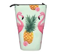 KCGSDEGV Cartoon Flamingo Pineapples Prints Standing Expandable Pencil Case Organiser for School Pens, Makeup & Travel for Students & Artists