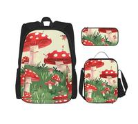 KCGSDEGV Cartoon Mushrooms Printed Prints School Bag 3Pcs Bookbag Sets with Lunch Bag Pencil Case, Cute Student Backpack Set for Teen Girls Boys