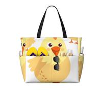 KCGSDEGV Chicken Chick Printed Beach Tote Bag For Women, Waterproof Handbags Shoulder Bags With Zipper And Pocket For Travel School Work Shopping