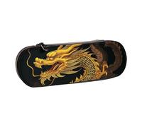 KCGSDEGV Chinese Golden Yellow Dragon Printed Pen Pencil Cases for School Girls Boys, Cute Leather Zipper Pencil Bag Holder Stationery Organizer Box