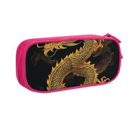 KCGSDEGV Chinese Golden Yellow Dragon Printed Pen Pencil Cases for School Girls Boys, Large Capacity Cute Pencil Bag Holder Stationery Organizer Box,Pink