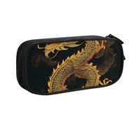 KCGSDEGV Chinese Golden Yellow Dragon Printed Pen Pencil Cases for School Girls Boys, Large Capacity Cute Pencil Bag Holder Stationery Organizer Box,Black