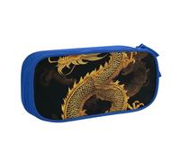 KCGSDEGV Chinese Golden Yellow Dragon Printed Pen Pencil Cases for School Girls Boys, Large Capacity Cute Pencil Bag Holder Stationery Organizer Box,Blue