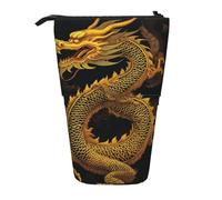 KCGSDEGV Chinese Golden Yellow Dragon Prints Standing Expandable Pencil Case Organiser for School Pens, Makeup & Travel for Students & Artists