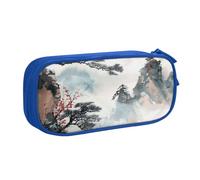 KCGSDEGV Chinese Landscape Painting Printed Pen Pencil Cases for School Girls Boys, Large Capacity Cute Pencil Bag Holder Stationery Organizer Box,Blue