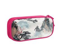 KCGSDEGV Chinese Landscape Painting Printed Pen Pencil Cases for School Girls Boys, Large Capacity Cute Pencil Bag Holder Stationery Organizer Box,Pink