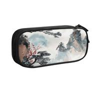 KCGSDEGV Chinese Landscape Painting Printed Pen Pencil Cases for School Girls Boys, Large Capacity Cute Pencil Bag Holder Stationery Organizer Box,Black