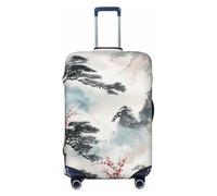 KCGSDEGV Chinese Landscape Painting Prints Elastic Luggage Cover with Invisible Zippers - Universal Suitcase Protector for Travel, Business Trips, L(25-28inch Suitcase)
