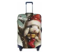 KCGSDEGV Christmas Rabbit Bunny Prints Elastic Luggage Cover with Invisible Zippers - Universal Suitcase Protector for Travel, Business Trips, S(18-21inch Suitcase)