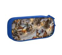 KCGSDEGV Christmas Village Printed Pen Pencil Cases for School Girls Boys, Large Capacity Cute Pencil Bag Holder Stationery Organizer Box,Blue