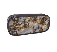 KCGSDEGV Christmas Village Printed Pen Pencil Cases for Students Girls Boys, Cute Leather Pencil Bag Pouch Holder Stationery Organizer for Kids Men Women