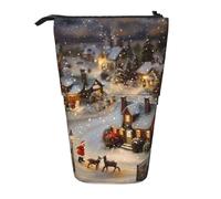 KCGSDEGV Christmas Village Prints Standing Expandable Pencil Case Organiser for School Pens, Makeup & Travel for Students & Artists