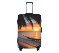 KCGSDEGV Coconut Beach Sunset Hammock Prints Elastic Luggage Cover with Invisible Zippers - Universal Suitcase Protector for Travel, Business Trips, XL(29-32inch Suitcase)
