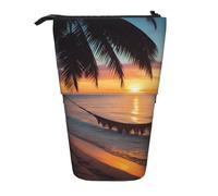 KCGSDEGV Coconut Beach Sunset Hammock Prints Standing Expandable Pencil Case Organiser for School Pens, Makeup & Travel for Students & Artists