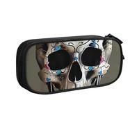 KCGSDEGV Colored Skull Printed Pen Pencil Cases for School Girls Boys, Large Capacity Cute Pencil Bag Holder Stationery Organizer Box,Black
