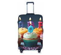 KCGSDEGV Colorful Happy Birthday Cupcakes Prints Elastic Luggage Cover with Invisible Zippers - Universal Suitcase Protector for Travel, Business Trips, L(25-28inch Suitcase)