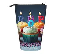 KCGSDEGV Colorful Happy Birthday Cupcakes Prints Standing Expandable Pencil Case Organiser for School Pens, Makeup & Travel for Students & Artists