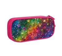 KCGSDEGV Colorful Rainbow Stars Printed Pen Pencil Cases for School Girls Boys, Large Capacity Cute Pencil Bag Holder Stationery Organizer Box,Pink