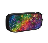 KCGSDEGV Colorful Rainbow Stars Printed Pen Pencil Cases for School Girls Boys, Large Capacity Cute Pencil Bag Holder Stationery Organizer Box,Black