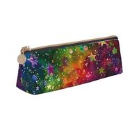 KCGSDEGV Colorful Rainbow Stars Printed Triangle Pencil Case Cute Leather Pencil Pouch Pen Bag Holder Stationery Organizer Box for School Girls Boys