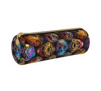 KCGSDEGV Colorful Sugar Skulls Printed Round Pencil Case Cute Leather Pencil Pouch Pen Bag Holder Stationery Organizer Box for School Girls Boys