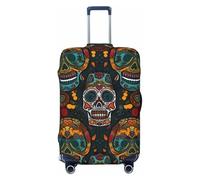 KCGSDEGV Colorful Sugar Skulls Prints Elastic Luggage Cover with Invisible Zippers - Universal Suitcase Protector for Travel, Business Trips, XL(29-32inch Suitcase)