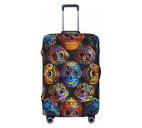 KCGSDEGV Colorful Sugar Skulls Prints Elastic Luggage Cover with Invisible Zippers - Universal Suitcase Protector for Travel, Business Trips, M(22-24inch Suitcase)