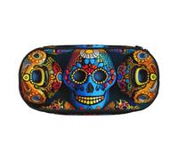 KCGSDEGV Colorful Sugar Skulls Prints Pencil Case Stationery Organizer Pen Pouch Bag Makeup Bag for Travel School Work