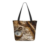 KCGSDEGV Compass and Old Nautical Charts Printing Tote Bag for Women Large Handle Bag Lightweight Shoulder Bag with Zipper for Shopping School Work Travel