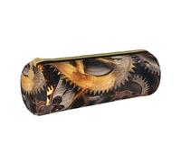 KCGSDEGV Cool Steampunk Gears Printed Round Pencil Case Cute Leather Pencil Pouch Pen Bag Holder Stationery Organizer Box for School Girls Boys
