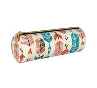 KCGSDEGV Coral and Teal Arrows Printed Round Pencil Case Cute Leather Pencil Pouch Pen Bag Holder Stationery Organizer Box for School Girls Boys