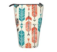 KCGSDEGV Coral and Teal Arrows Prints Standing Expandable Pencil Case Organiser for School Pens, Makeup & Travel for Students & Artists