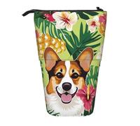 KCGSDEGV Corgi Hawaiian Tropical Pineapple Prints Standing Expandable Pencil Case Organiser for School Pens, Makeup & Travel for Students & Artists