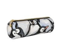KCGSDEGV Cute Baby Penguins Sketch Printed Round Pencil Case Cute Leather Pencil Pouch Pen Bag Holder Stationery Organizer Box for School Girls Boys