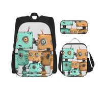KCGSDEGV Cute Cartoon Robots Printed Prints School Bag 3Pcs Bookbag Sets with Lunch Bag Pencil Case, Cute Student Backpack Set for Teen Girls Boys