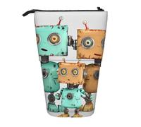 KCGSDEGV Cute Cartoon Robots Prints Standing Expandable Pencil Case Organiser for School Pens, Makeup & Travel for Students & Artists
