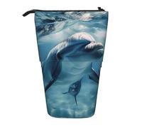 KCGSDEGV Cute Dolphins Prints Standing Expandable Pencil Case Organiser for School Pens, Makeup & Travel for Students & Artists