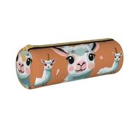 KCGSDEGV Cute Llama Printed Round Pencil Case Cute Leather Pencil Pouch Pen Bag Holder Stationery Organizer Box for School Girls Boys