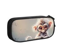 KCGSDEGV Cute Monkey Art Printed Pen Pencil Cases for School Girls Boys, Large Capacity Cute Pencil Bag Holder Stationery Organizer Box,Black