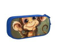 KCGSDEGV Cute Monkey Printed Pen Pencil Cases for School Girls Boys, Large Capacity Cute Pencil Bag Holder Stationery Organizer Box,Blue