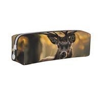 KCGSDEGV Cute Pencil Case with Antler Red Deer Printed Leather Pencil Pouch Pen Bag Holder School Stationery Organizer Pencil Box