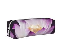KCGSDEGV Cute Pencil Case with Beautiful Purple Lotus Flower Printed Leather Pencil Pouch Pen Bag Holder School Stationery Organizer Pencil Box
