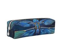 KCGSDEGV Cute Pencil Case with Blue Dragonfly Printed Leather Pencil Pouch Pen Bag Holder School Stationery Organizer Pencil Box