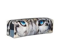 KCGSDEGV Cute Pencil Case with Blue Eyed Snow Leopard Printed Leather Pencil Pouch Pen Bag Holder School Stationery Organizer Pencil Box