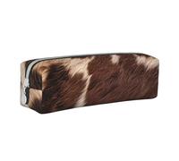 KCGSDEGV Cute Pencil Case with Brown Cowhide Printed Leather Pencil Pouch Pen Bag Holder School Stationery Organizer Pencil Box