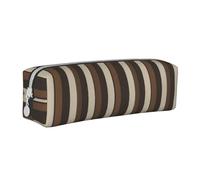 KCGSDEGV Cute Pencil Case with Brown Stripe Printed Leather Pencil Pouch Pen Bag Holder School Stationery Organizer Pencil Box