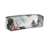 KCGSDEGV Cute Pencil Case with Chinese Landscape Painting Printed Leather Pencil Pouch Pen Bag Holder School Stationery Organizer Pencil Box
