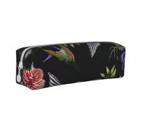 KCGSDEGV Cute Pencil Case with Flower Hummingbirds Embroidery Printed Leather Pencil Pouch Pen Bag Holder School Stationery Organizer Pencil Box